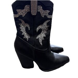 Shela Boots Women's 8.5 Black Bling Bling Rhinestone Cowgirl 🤠